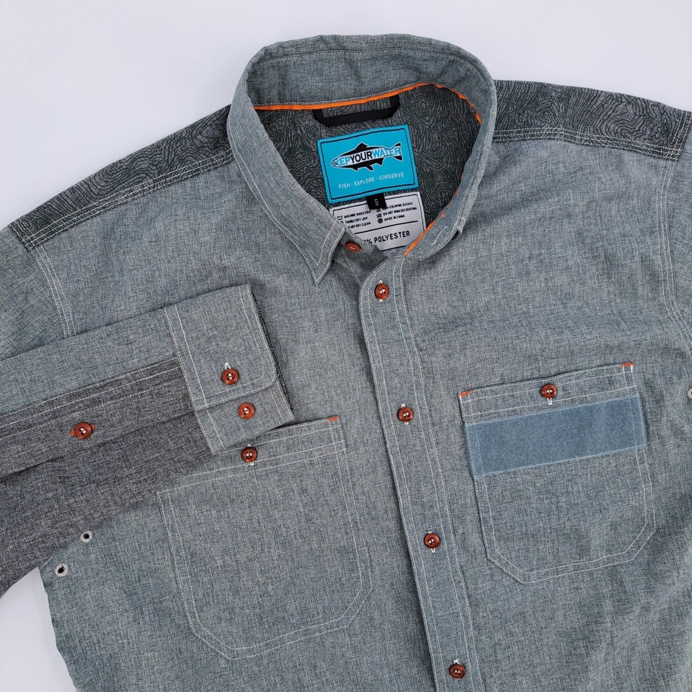 Men's Casual Button-Down Shirt - Gray with Contrast Trim